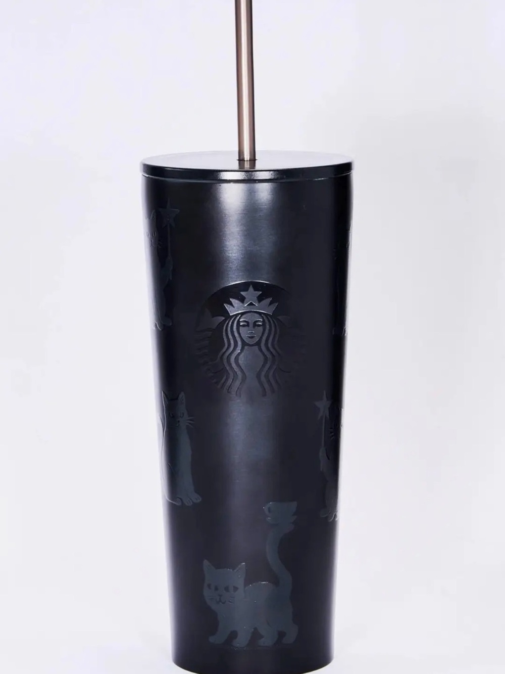 Starbucks Black Matte Cat Logo Tumbler with Straw